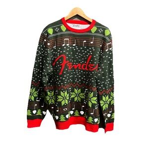 Fender Green Red Christmas Themed Men's Sweater Size Large